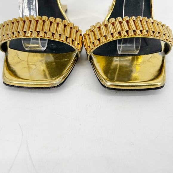 Giuseppe Zanotti for Christian Cowan Gold Watch Buckle Wedge Sandals IT 37.5 - Picture 7 of 15